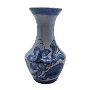 Hand-Painted Mexican Ceramic Vase With Floral & Bird Design Signed By Artist Blu
